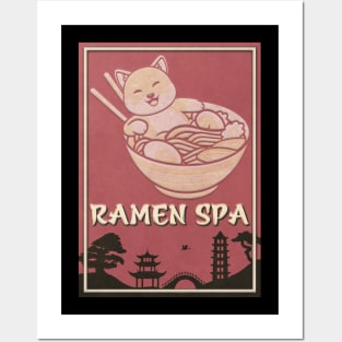 Vintage Cat in Ramen Spa Posters and Art